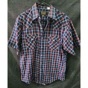 Plains Western Wear‎ Black/Red Short Sleeve Cowboy Pearlsnap Shirt Sz Lrg Mens